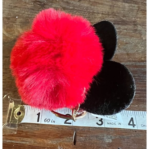 Disney Minnie Mouse Pom Pom Keychain Bow Glitter Red Black - Picture 8 of 8